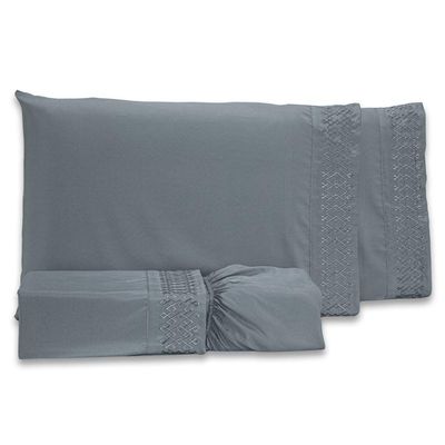 Jogo De Cama Lençol King Harmony Bordado Geométrico Percal 300 Fios Com Fronhas 04 Peças - Toque Acetinado Cor Cinza