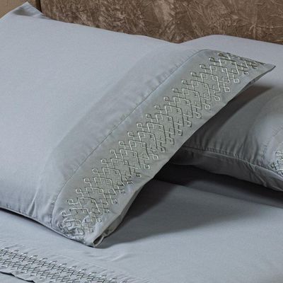 Jogo De Cama Lençol King Harmony Bordado Geométrico Percal 300 Fios Com Fronhas 04 Peças - Toque Acetinado Cor Cinza