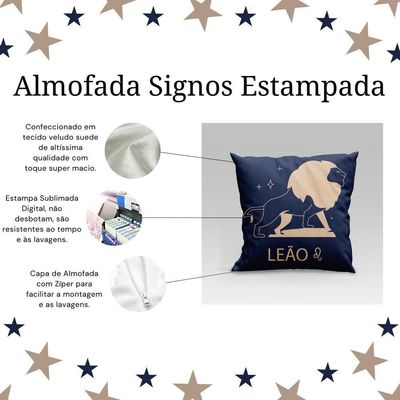 Capa De Almofada Estampada Signos Do Zodíaco Em Veludo Suede 45cm X 45cm - Decoração Astrologia Horóscopo Cor Leão