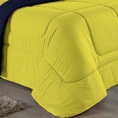 Edredom King Nobre 1 Peça Dupla Face 2,50m X 2,90m Malha 100% Algodão - Amarelo / Azul-marinho