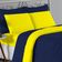 Kit Edredom Dupla Face + Jogo De Lençol King Nobre 7 Peças Malha 100% Algodão - Azul-marinho / Amarelo