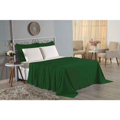 Jogo De Cama Solteiro Nobre 3 Peças Lençol Com Elástico De 30cm De Altura Malha 100% Algodão - Verde-bandeira / Palha