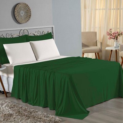 Jogo De Cama Solteiro Nobre 3 Peças Lençol Com Elástico De 30cm De Altura Malha 100% Algodão - Verde-bandeira / Palha