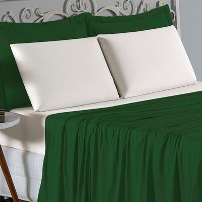Jogo De Cama Solteiro Nobre 3 Peças Lençol Com Elástico De 30cm De Altura Malha 100% Algodão - Verde-bandeira / Palha