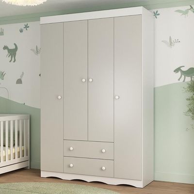 Guarda-roupa Infantil 122cm 4 Portas E 2 Gavetas Realeza Multimóveis Mp4453 Branco/off White Branco/off White