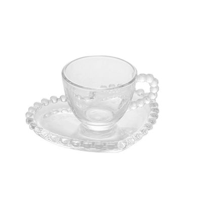 Conjunto 04 Xícaras De Cafezinho De Cristal 85ml Com Pires Coração Pearl Wolff