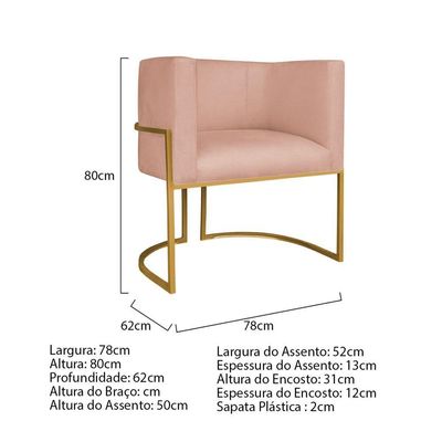 Kit Divã Luna 140cm Lado Esquerdo E 01 Poltrona Base De Ferro Dourado Suede Cor Rosê