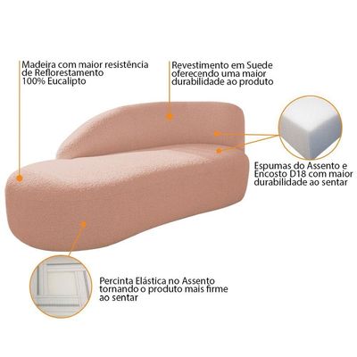 Kit Divã Luna 140cm Lado Esquerdo E 01 Poltrona Base De Ferro Dourado Suede Cor Rosê