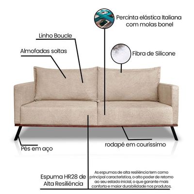 Sofá Living 2 Lugares 1,80m Atlantis Bouclê Dourado Pés De Ferro - Pallazio