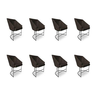 Kit 8 Poltronas Luxo Alana Suede Base Ferro Preto - Pallazio Cor Marrom