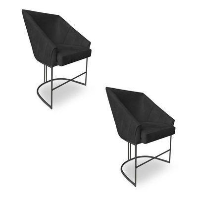 Kit 2 Poltronas Luxo Alana Veludo Preto Base Ferro Preto - Pallazio