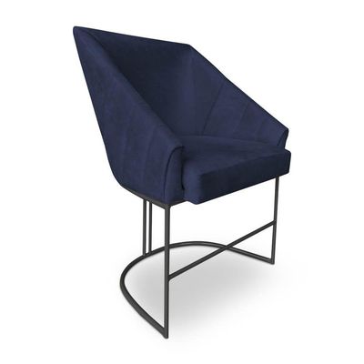 Kit 4 Poltronas Luxo Alana Suede Azul Marinho Base Ferro Preto - Pallazio