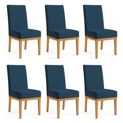 Kit 6 Cadeiras De Jantar Brisa Suede Base De Madeira - Pallazio Cor Azul Marinho