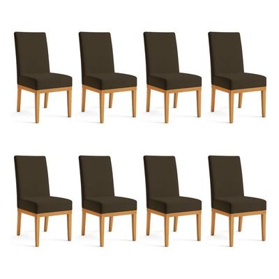 Kit 8 Cadeiras De Jantar Brisa Suede Base De Madeira - Pallazio Cor Marrom