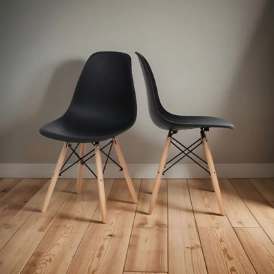 Kit 2 Cadeiras Eiffel Charles Eames Wood Base Madeira PRETA