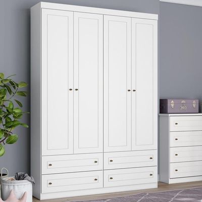 Guarda Roupa Solteiro 4 Portas E 4 Gavetas Amy Casa 812 Branco Hp