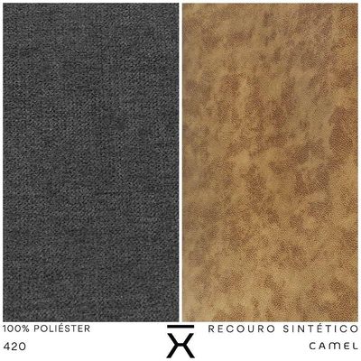 Kit Poltrona Com Puff Turim Base Aço Preto Recouro Camel Poliéster Cinza - Nexta Casa