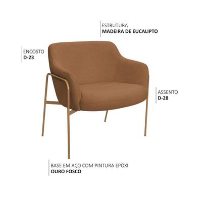 Kit 02 Poltronas Decorativas Jade Base Aço Ouro Fosco Bouclé Terracota - Nexta Casa