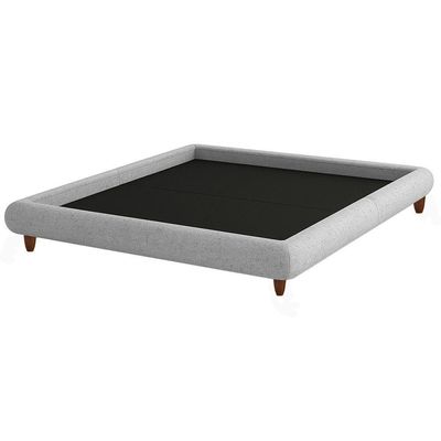 Cama Casal Base Box Pés Madeira 156cm Emma Linho Cinza Claro - Nexta Casa