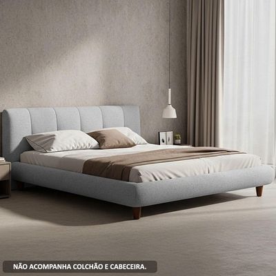 Cama Casal Base Box Pés Madeira 156cm Emma Linho Cinza Claro - Nexta Casa