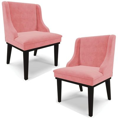Kit 2 Cadeiras Decorativas Sala de Jantar Base Fixa de Madeira Firenze Suede Rosê/Preto G19 - Gran Belo