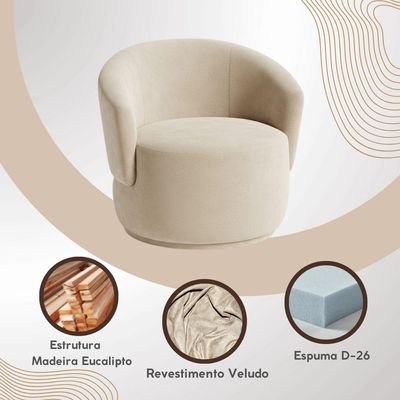 Poltrona Orgânica Consultório Design Moderno Conforto Recepção Veludo veludo Bege