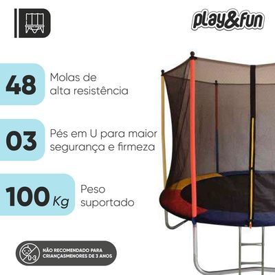 Cama Elástica Play & Fun Colorida 244x180cm