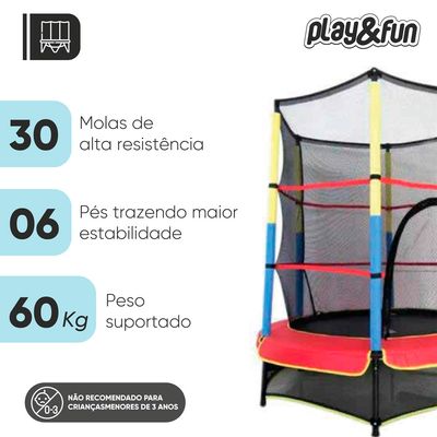 Cama Elástica Pequena 138cmX163cm Play&Fun Colorida