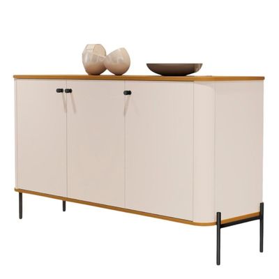 Buffet Aparador Para Sala De Estar 3 Portas Pés Em Aço - Off White Nature Preto Off White Nature Preto
