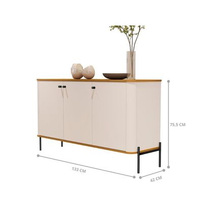 Buffet Aparador Para Sala De Estar 3 Portas Pés Em Aço - Off White Nature Preto Off White Nature Preto