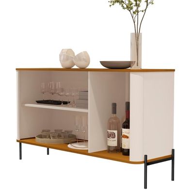 Buffet Aparador Para Sala De Estar 3 Portas Pés Em Aço - Off White Nature Preto Off White Nature Preto