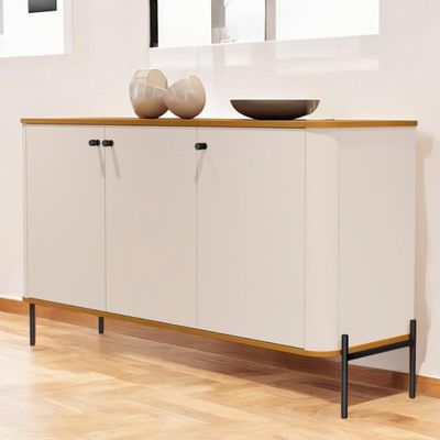 Buffet Aparador Para Sala De Estar 3 Portas Pés Em Aço - Off White Nature Preto Off White Nature Preto