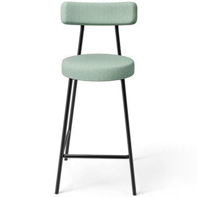Kit 03 Banquetas Baixa Bar Cozinha Sala De Jantar Aço Milão L02 Linho Verde Menta - Lyam Decor