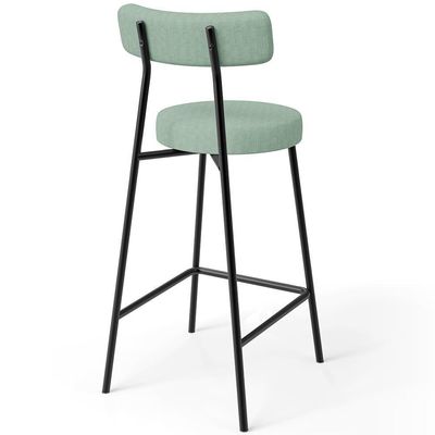 Kit 03 Banquetas Baixa Bar Cozinha Sala De Jantar Aço Milão L02 Linho Verde Menta - Lyam Decor