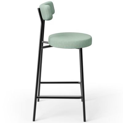 Kit 03 Banquetas Baixa Bar Cozinha Sala De Jantar Aço Milão L02 Linho Verde Menta - Lyam Decor
