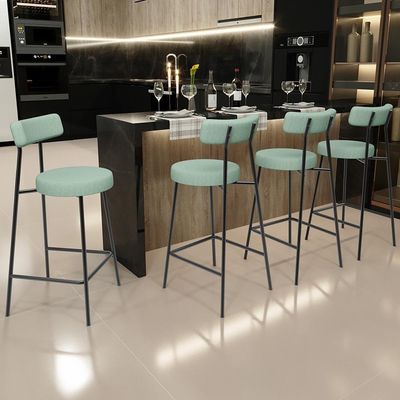Kit 03 Banquetas Baixa Bar Cozinha Sala De Jantar Aço Milão L02 Linho Verde Menta - Lyam Decor
