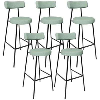 Kit 05 Banquetas Alta Bar Cozinha Sala De Jantar Aço Milão L02 Linho Verde Menta - Lyam Decor