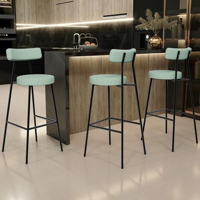 Kit 05 Banquetas Alta Bar Cozinha Sala De Jantar Aço Milão L02 Linho Verde Menta - Lyam Decor