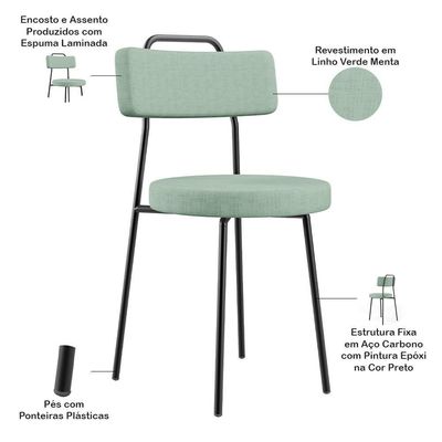 Kit 06 Cadeiras Decorativa Estofada Para Sala De Jantar Barcelona L02 Linho Verde Menta - Lyam Decor