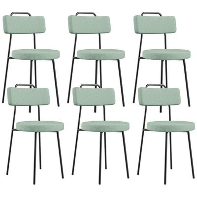 Kit 06 Cadeiras Decorativa Estofada Para Sala De Jantar Barcelona L02 Linho Verde Menta - Lyam Decor
