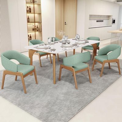Kit 06 Cadeiras De Jantar E Estar Living Estofada Lince L02 Linho Verde Menta - Lyam Decor