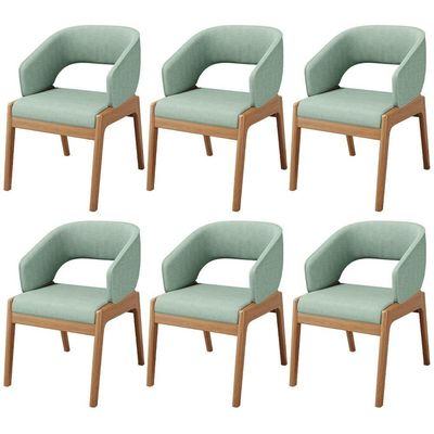 Kit 06 Cadeiras De Jantar E Estar Living Estofada Lince L02 Linho Verde Menta - Lyam Decor