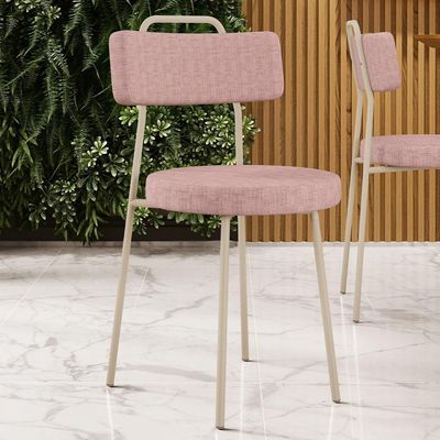 Cadeira Decorativa Estofada Para Sala De Jantar Barcelona Arena L02 Linho Rosa - Lyam Decor