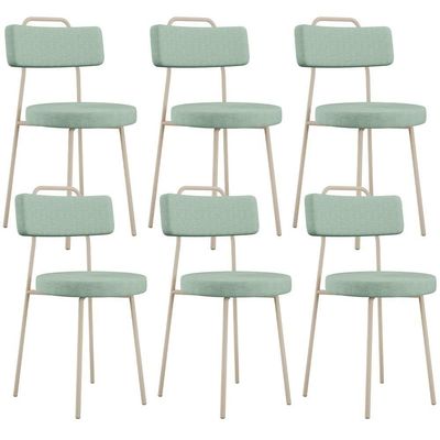 Kit 06 Cadeiras Decorativa Estofada Para Sala De Jantar Barcelona Arena L02 Linho Verde Menta - Lyam Decor