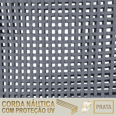 07 Banquetas Em Alumínio Roma Preta Corda Náutica Tecido 7 Prata