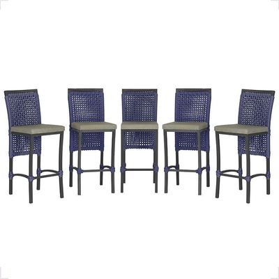 5 Banqueta Em Alumínio Roma Preta Corda Náutica Tecido 8 Azul