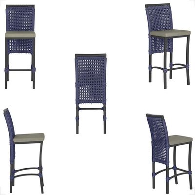 5 Banqueta Em Alumínio Roma Preta Corda Náutica Tecido 8 Azul