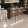 Kit 06 Banquetas Baixa Bar Cozinha Sala De Jantar Aço Milão L02 Linho Rosa - Lyam Decor