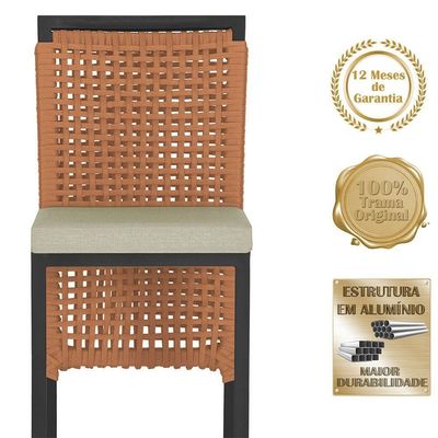 07 Banquetas Em Alumínio Roma Preta Corda Náutica Tecido 7 Terra Cota