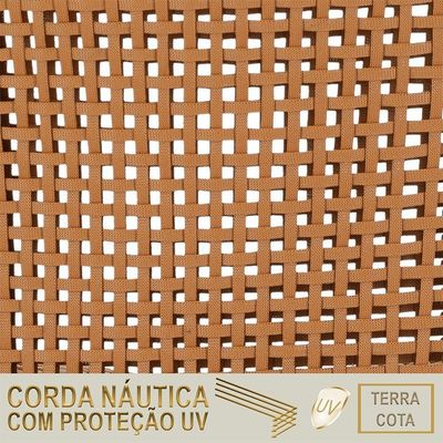 07 Banquetas Em Alumínio Roma Preta Corda Náutica Tecido 7 Terra Cota